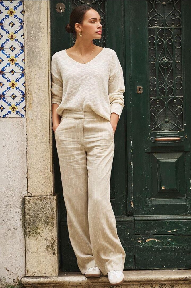TROUSERS LINNEN STRIPE SP25 17007 180 sand